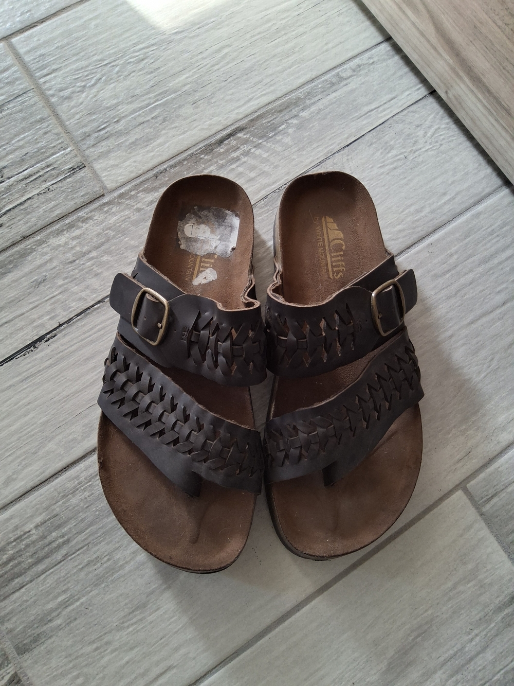 Cliffs by WHITE MOUNTAIN Brown Woven Slide Sandals with Buckle